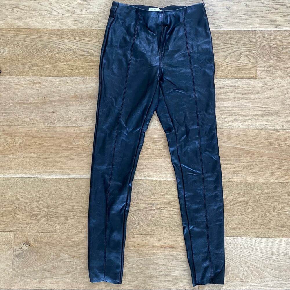 Top Shop - Faux Leather Skinny Seam Detail Pants / Leggings in Black